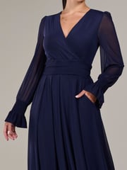Jolie Moi Navy Petite Petite Long Sleeve Soft Silky Jersey Midi Dress - Image 3 of 6