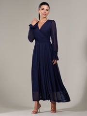 Jolie Moi Navy Petite Petite Long Sleeve Soft Silky Jersey Midi Dress - Image 4 of 6