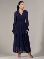 Jolie Moi Navy Petite Petite Long Sleeve Soft Silky Jersey Midi Dress - Image 6 of 6