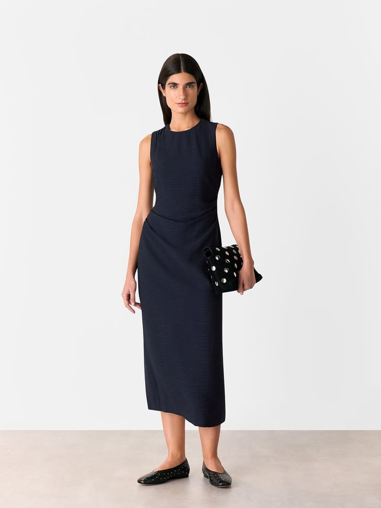 Whistles Blue Nora Textured Midi Dress - Image 1 of 5