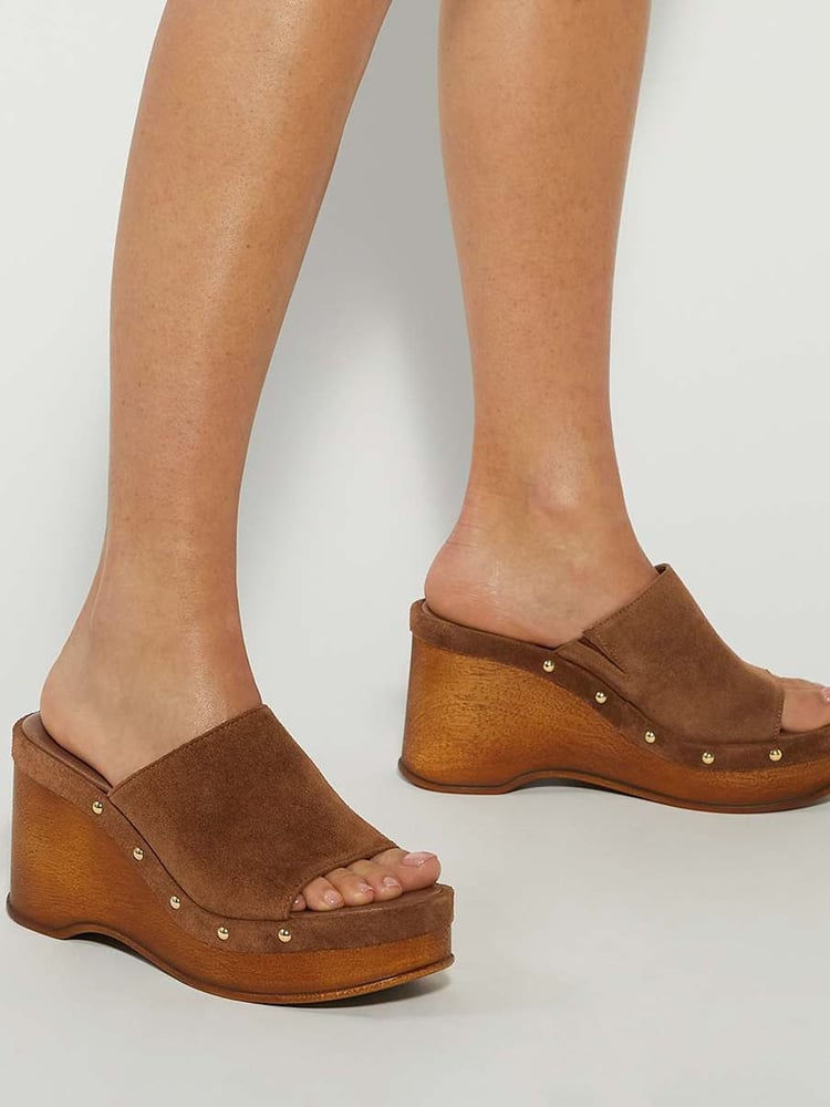 Dune London Brown Kule Studded Wedge Mule Sandals - Image 1 of 6