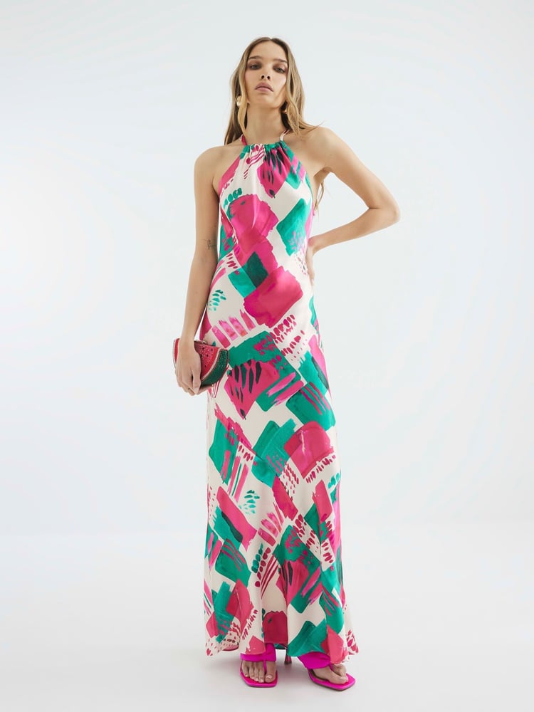 River Island Pink Halter Neck Midi Dress - Image 1 of 4