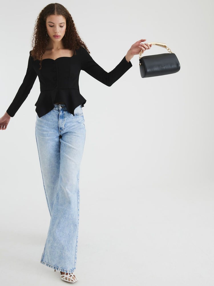 River Island Black Peplum Sweetheart Blouses - Image 2 of 4 River Island Black Peplum Sweetheart Blouses - Image 2 of 4