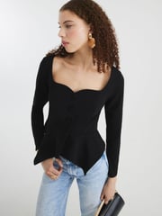 River Island Black Peplum Sweetheart Blouses - Image 3 of 4