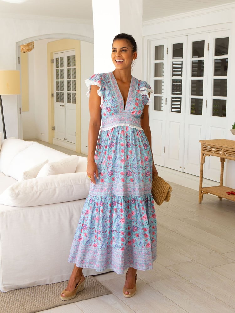 Aspiga Blue Pippa V-Neck Dress - Image 1 of 4
