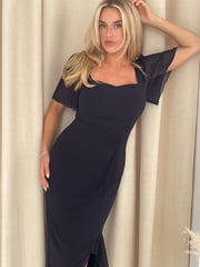 Girl In Mind Black Heidi Chiffon Ruched Midi Dress - Image 2 of 5