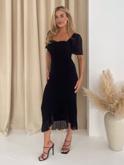 Girl In Mind Black Heidi Chiffon Ruched Midi Dress - Image 3 of 5