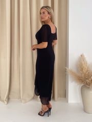 Girl In Mind Black Heidi Chiffon Ruched Midi Dress - Image 4 of 5