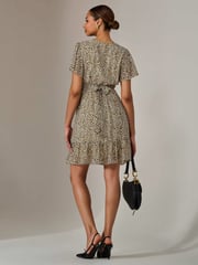 Jolie Moi Cream Chiffon Short Sleeve Tie Waist Mini Dress - Image 2 of 6