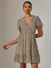 Jolie Moi Cream Chiffon Short Sleeve Tie Waist Mini Dress - Image 4 of 6