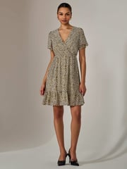 Jolie Moi Cream Chiffon Short Sleeve Tie Waist Mini Dress - Image 6 of 6