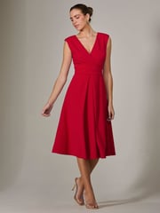 Jolie Moi Red Sleeveless Tie Waist Midi Dress - Image 1 of 6