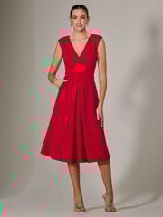Jolie Moi Red Sleeveless Tie Waist Midi Dress - Image 5 of 6