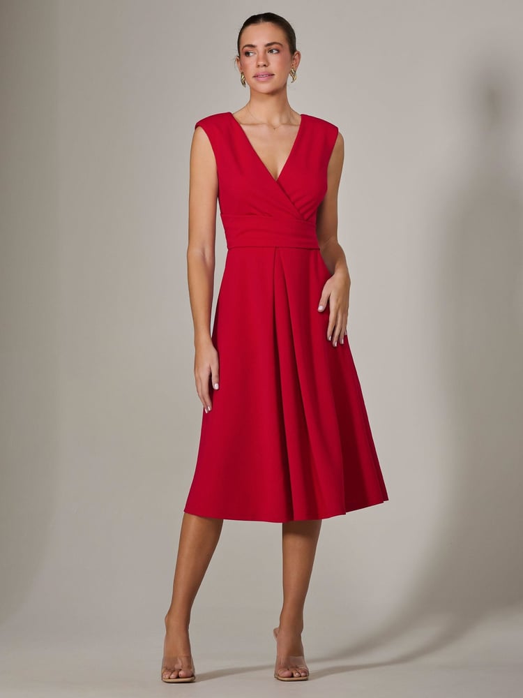 Jolie Moi Red Sleeveless Tie Waist Midi Dress - Image 6 of 6