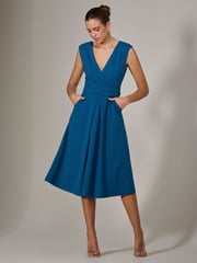 Jolie Moi Blue Sleeveless Tie Waist Midi Dress - Image 1 of 6