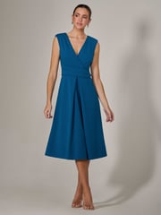 Jolie Moi Blue Sleeveless Tie Waist Midi Dress - Image 4 of 6
