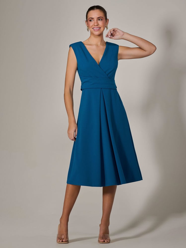Jolie Moi Blue Sleeveless Tie Waist Midi Dress - Image 6 of 6