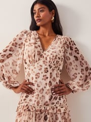 Monsoon Brown Leona Leopard Print Maxi Dress - Image 4 of 5