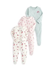 Mamas & Papas Pink Dino Prints Sleepsuits 3 Pack - Image 1 of 8