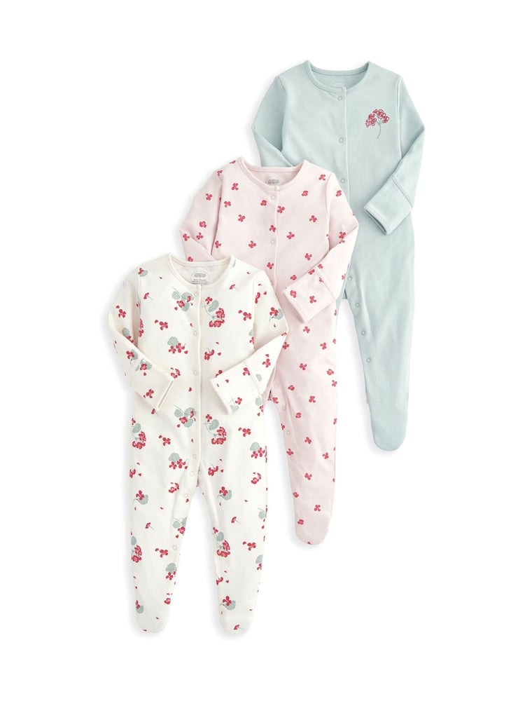 Mamas & Papas Pink Dino Prints Sleepsuits 3 Pack - Image 1 of 8