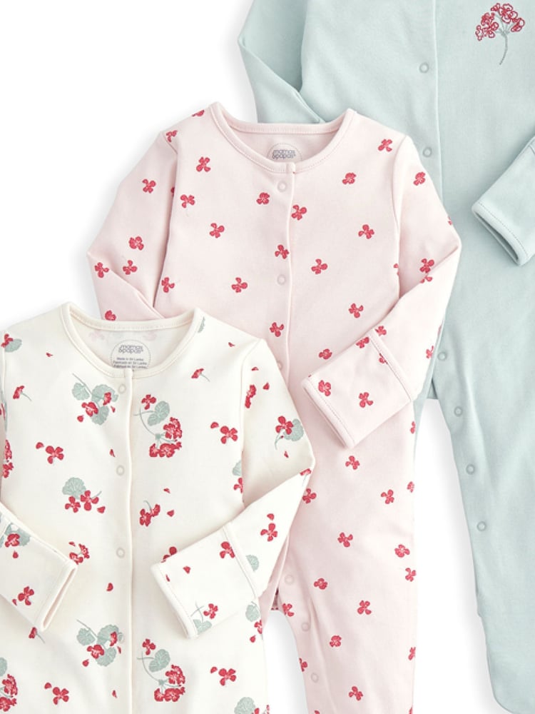 Mamas & Papas Pink Dino Prints Sleepsuits 3 Pack - Image 2 of 8