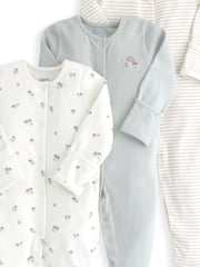 Mamas & Papas Grey Mushroom Prints 100% Cotton Sleepsuits 3 Pack - Image 2 of 2