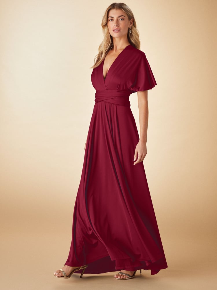 Burgundy Red Jersey Multiway Bridesmaid Wedding Maxi Dress - Image 1 of 7