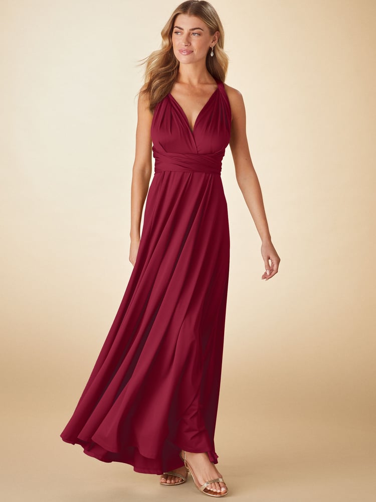 Burgundy Red Jersey Multiway Bridesmaid Wedding Maxi Dress - Image 2 of 7