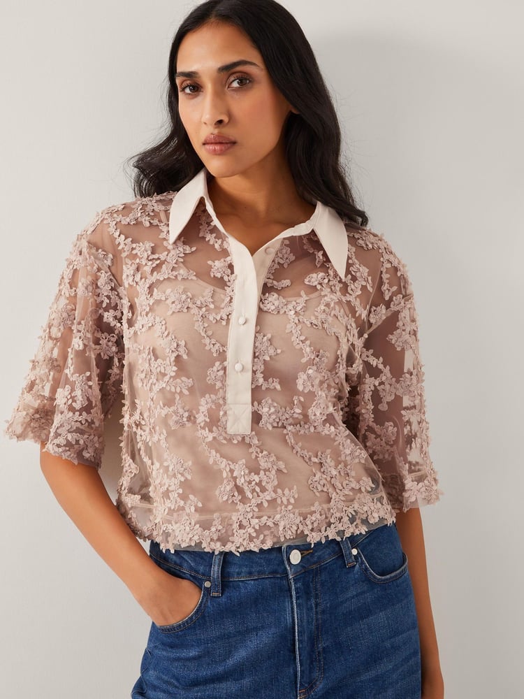 Monsoon Nude Alanna Sheer Appliqué Shirt - Image 2 of 5