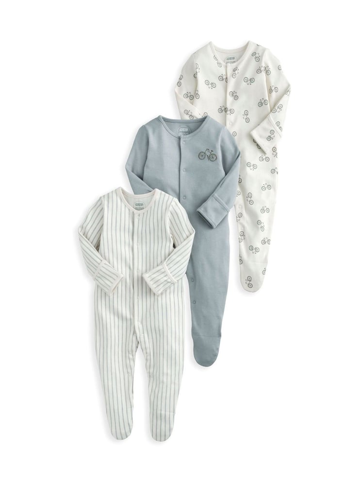 Mamas & Papas 100% Cotton Bicycle Print Sleepsuits 3 Pack - Image 2 of 3