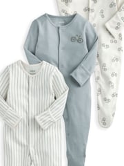 Mamas & Papas 100% Cotton Bicycle Print Sleepsuits 3 Pack - Image 3 of 3