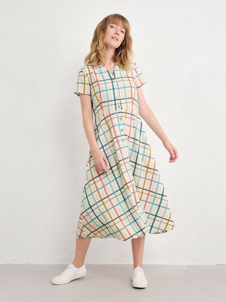 Seasalt Cornwall Cream Petite Belle Fit-and-flare Midi 100% Cotton Dress - Image 1 of 5
