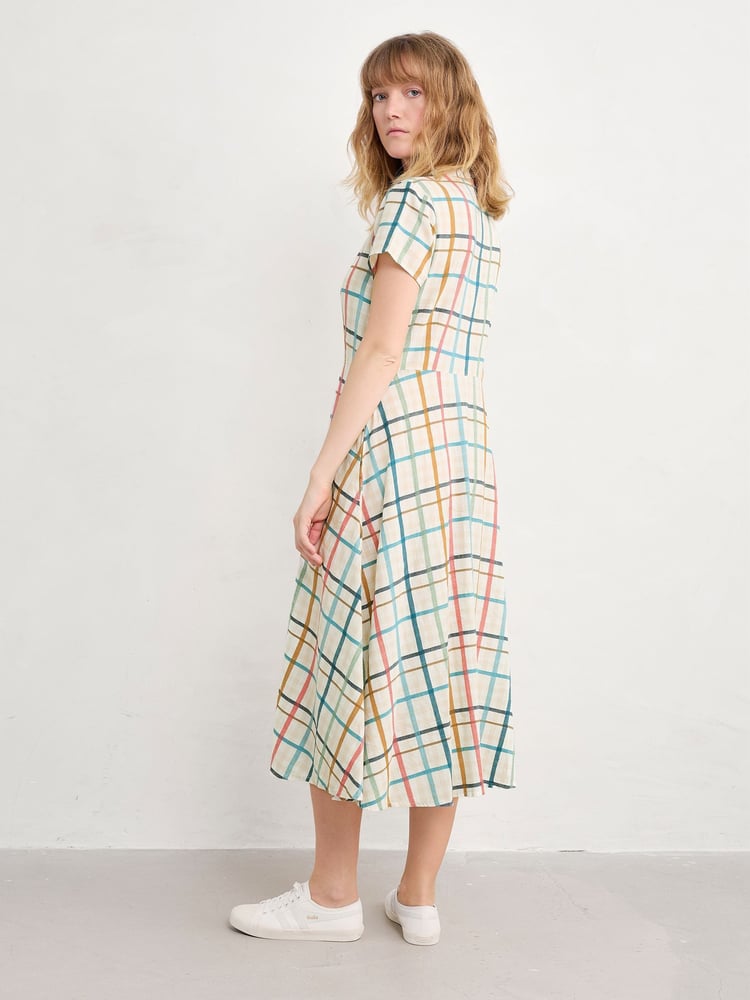 Seasalt Cornwall Cream Petite Belle Fit-and-flare Midi 100% Cotton Dress - Image 2 of 5