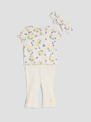 River Island Brown Baby Girls Beige Lemon Kickflare Tops & Leggings Set 3 Pack - Image 1 of 5