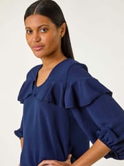 Roman Blue Frill Front Woven Top - Image 1 of 5
