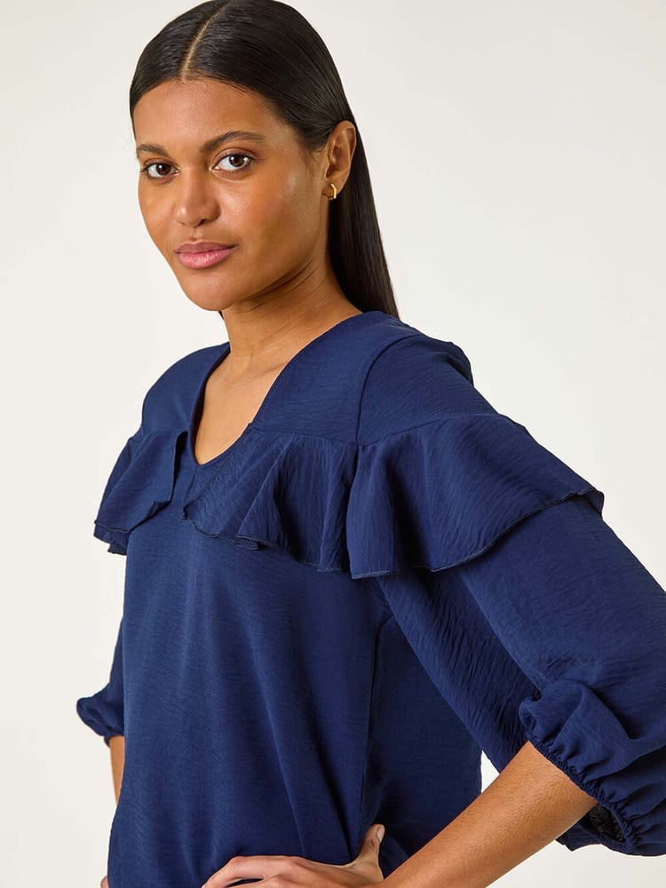 Roman Blue Frill Front Woven Top - Image 1 of 5