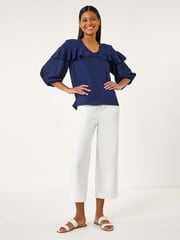 Roman Blue Frill Front Woven Top - Image 2 of 5