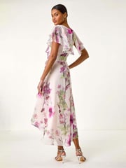 Roman Pink Floral Print Wrap Midi Dress - Image 3 of 5