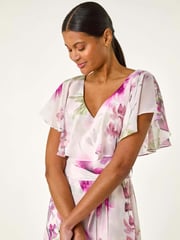 Roman Pink Floral Print Wrap Midi Dress - Image 4 of 5