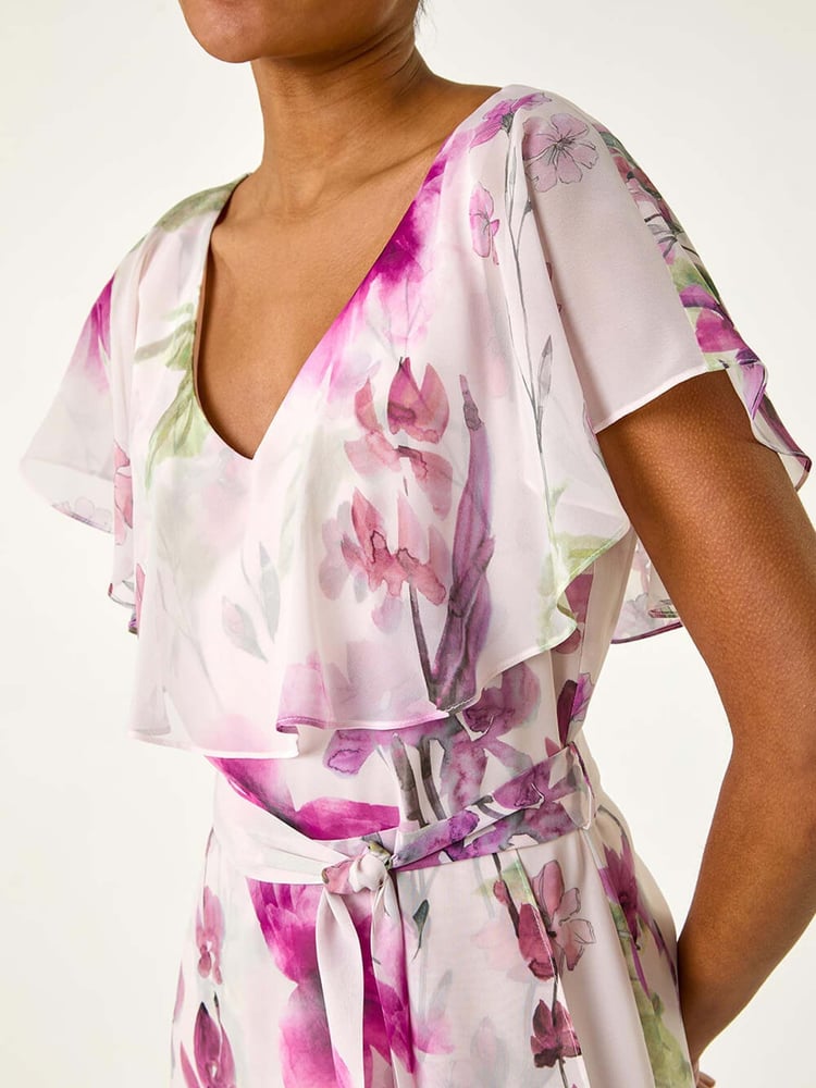 Roman Pink Floral Print Wrap Midi Dress - Image 5 of 5