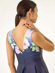 Roman Blue Floral Print Border Scuba Midi Dress - Image 4 of 5
