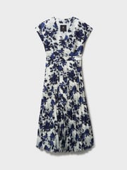 Crew Clothing Blue Wrap Front Print Pleated Dress - Image 5 of 5