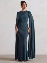 Club L London Blue Magdelena Asymmetric Cape Maxi Dress - Image 1 of 5