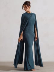 Club L London Blue Magdelena Asymmetric Cape Maxi Dress - Image 2 of 5