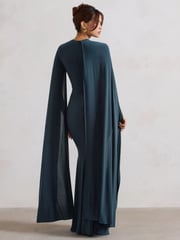 Club L London Blue Magdelena Asymmetric Cape Maxi Dress - Image 4 of 5