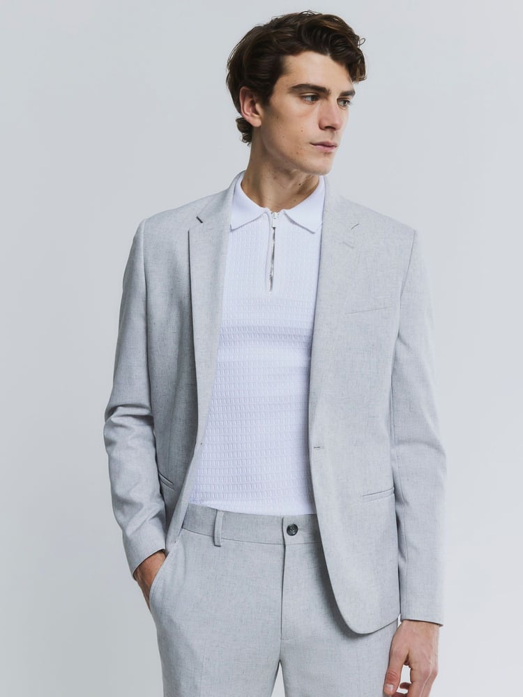 River Island Grey Skinny Textured Suit Jacket - Image 1 of 4