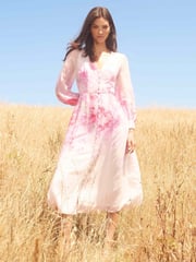 Forever New Pink Kahlani Printed Midi Dress - Image 1 of 4