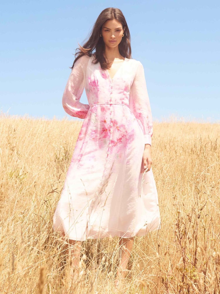 Forever New Pink Kahlani Printed Midi Dress - Image 1 of 4