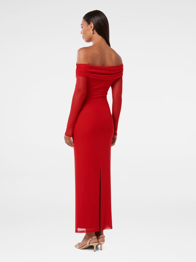 Forever New Red Minnie Mesh Bardot Midi Dress - Image 2 of 4