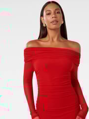 Forever New Red Minnie Mesh Bardot Midi Dress - Image 3 of 4